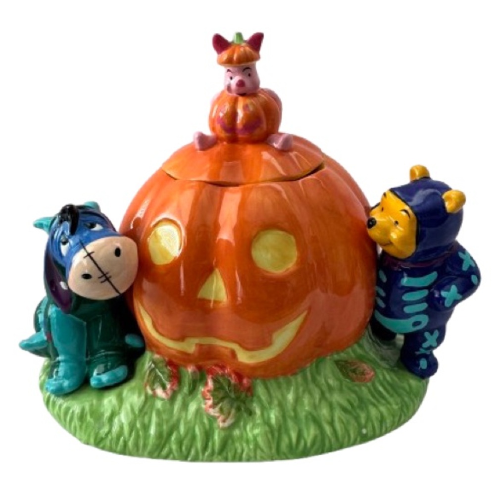 Vintage 1998 Disney Store Halloween Cookie Jar Pooh Piglet Eeyore in Costumes